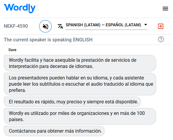Example of a Spanish interpreter translating English to Spanish.