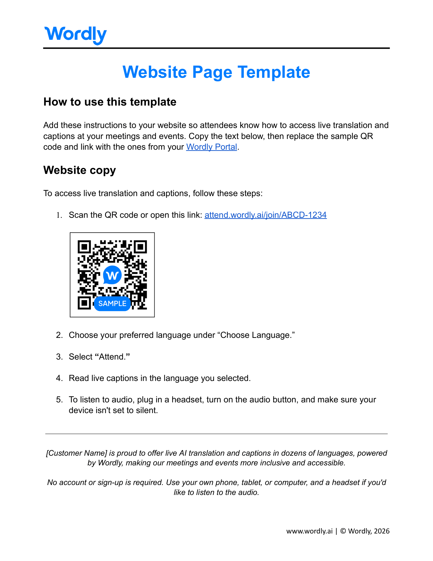 Website Information Page Template