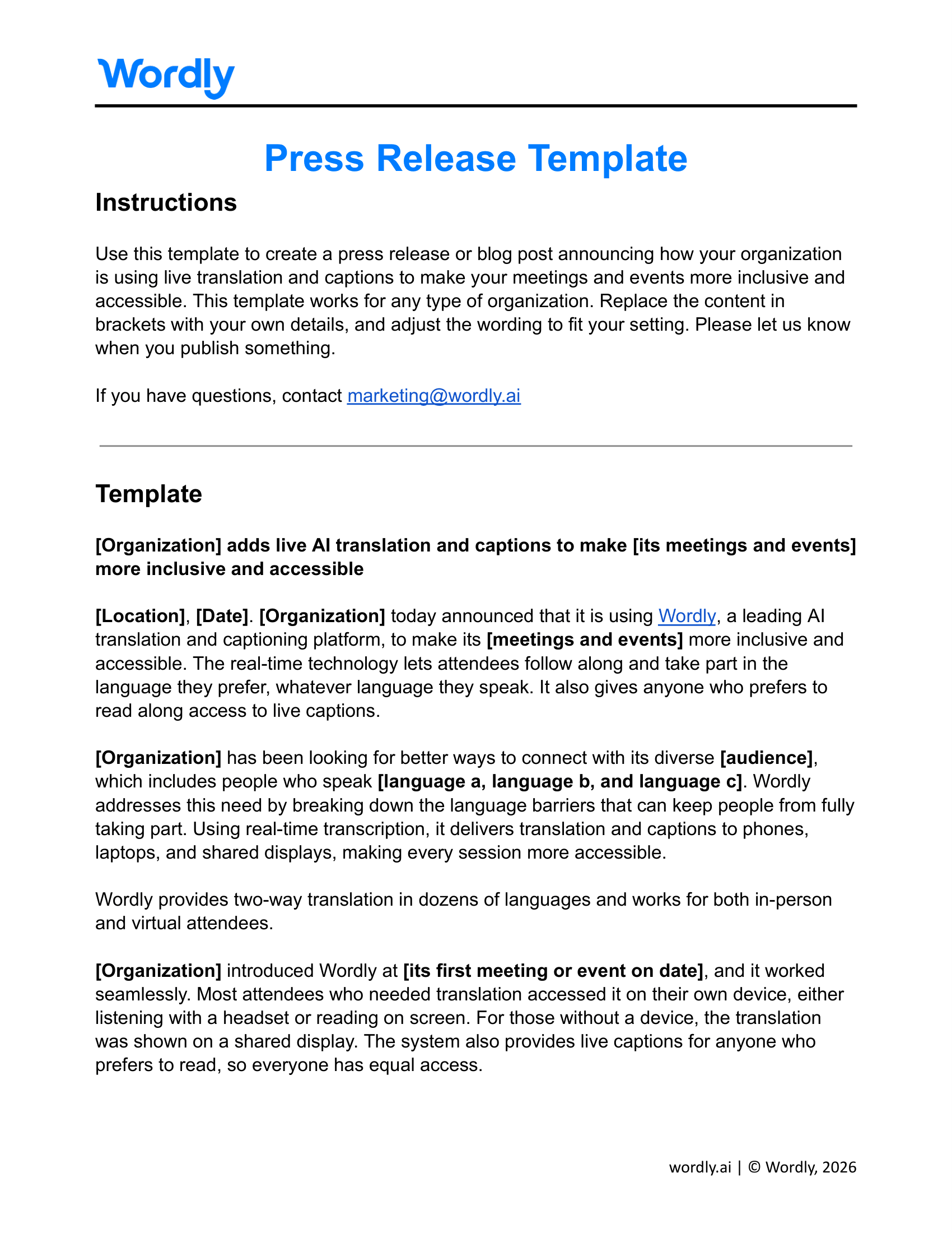 Press Release Template