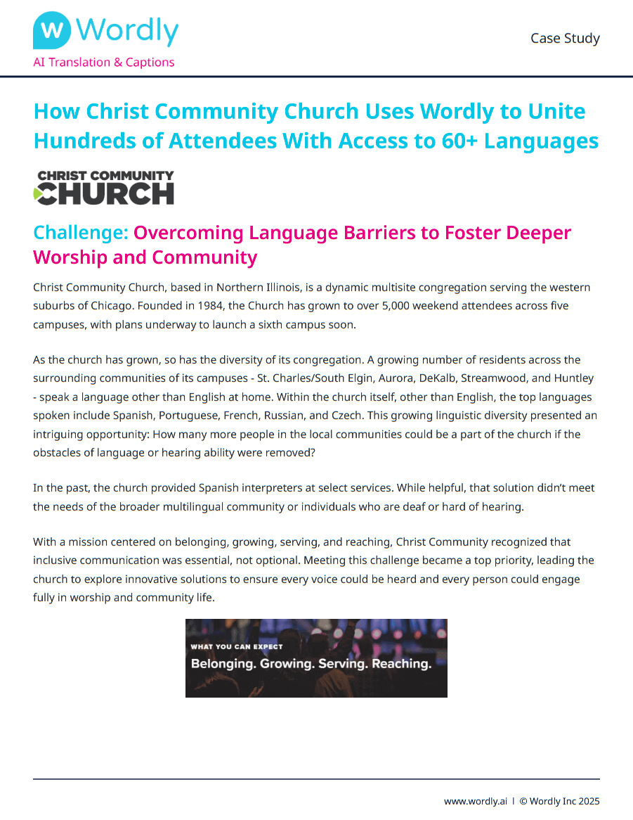 Ficha técnica de tradução ao vivo