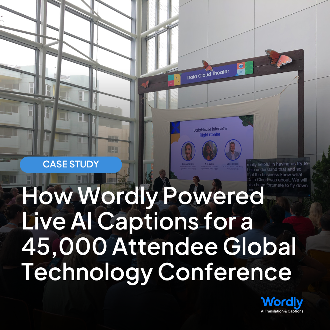 Case Study Header Image. How Wordly Powered Live AI Captions for a 45,000 Attendee Global Technology Conference