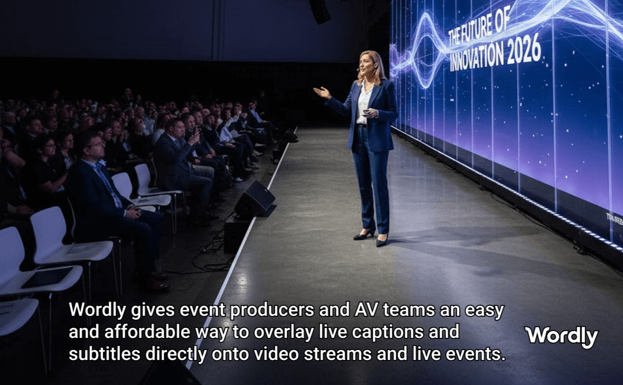 Example of Wordly AI subtitles and captions that you can overlay directly on the main presentation screen