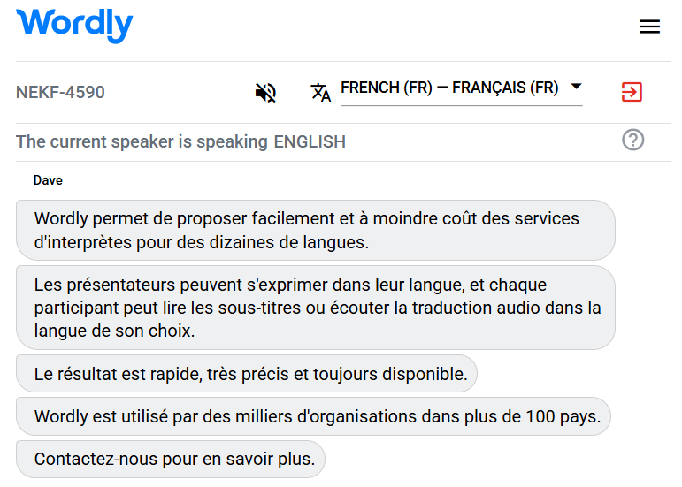 Example of a French interpreter translating English to French.