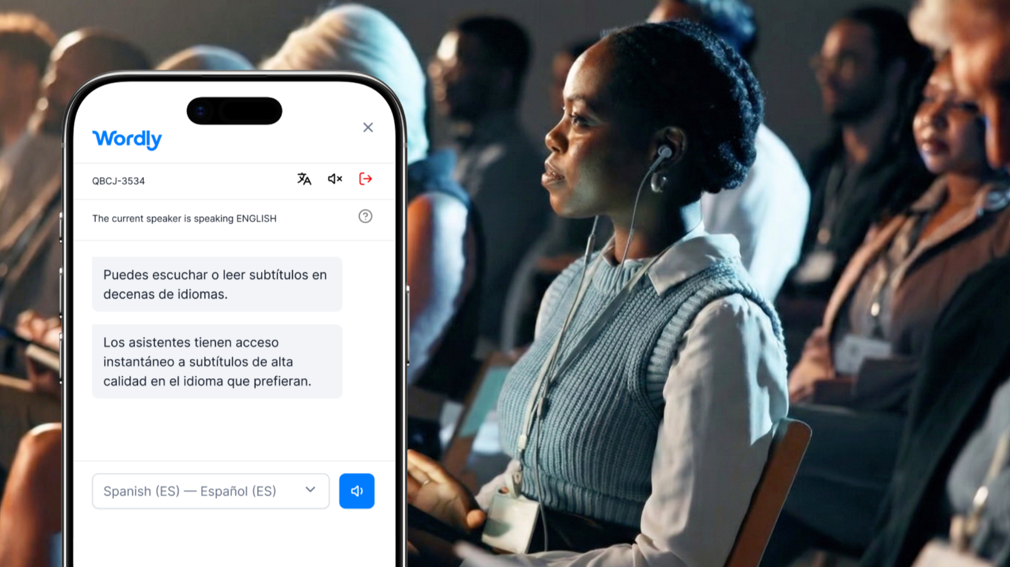 People using Wordly Silent Theater at a conference