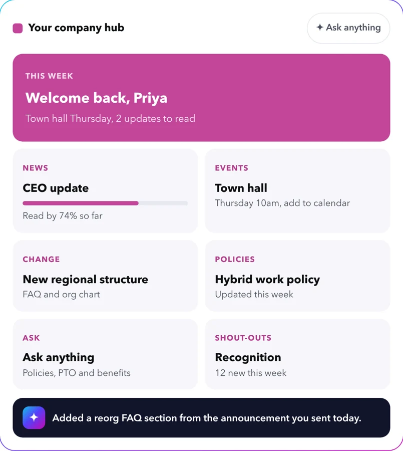 Company hub with news, events and policies