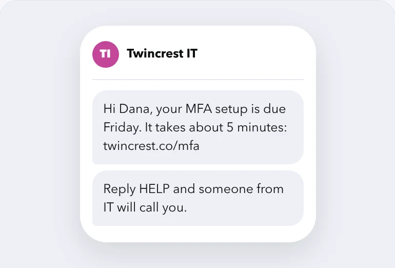 Security deadline reminder by text