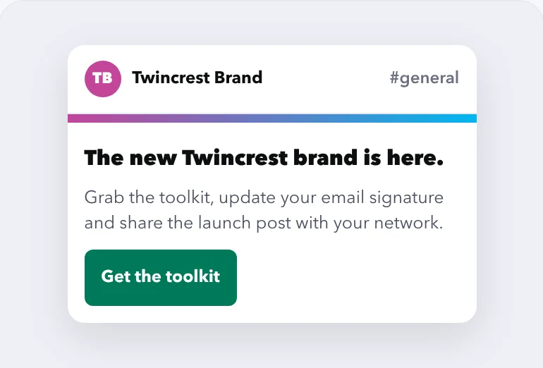 Branded launch post in Slack