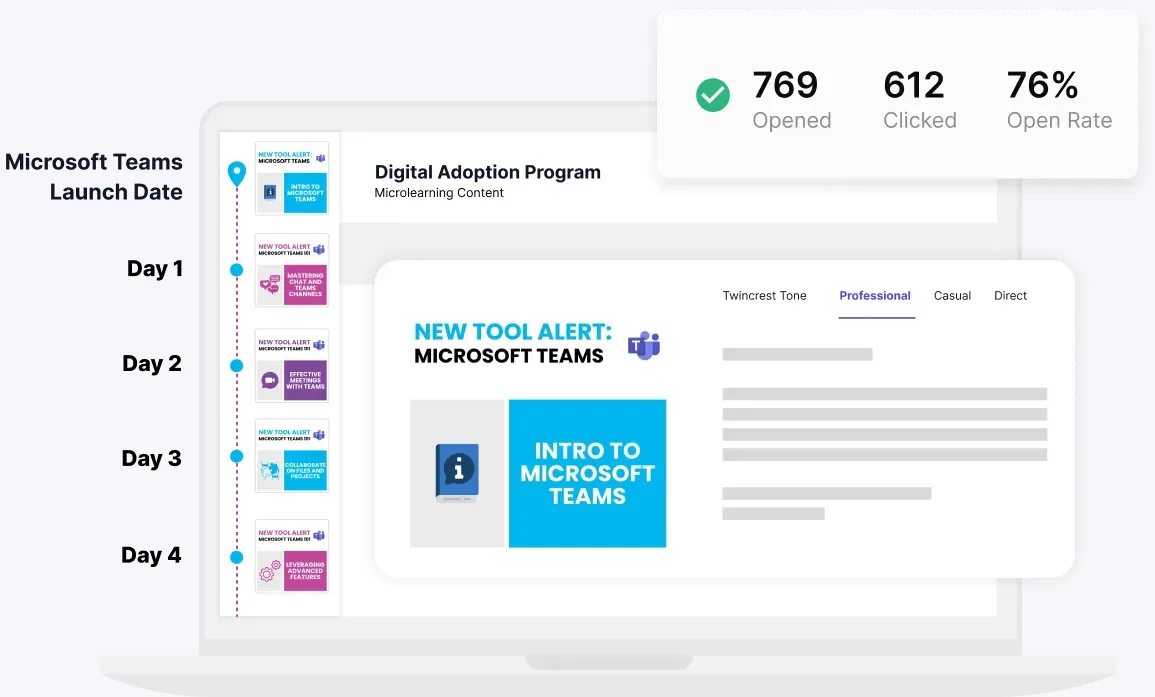 Campaign introducing Microsoft Teams on a laptop