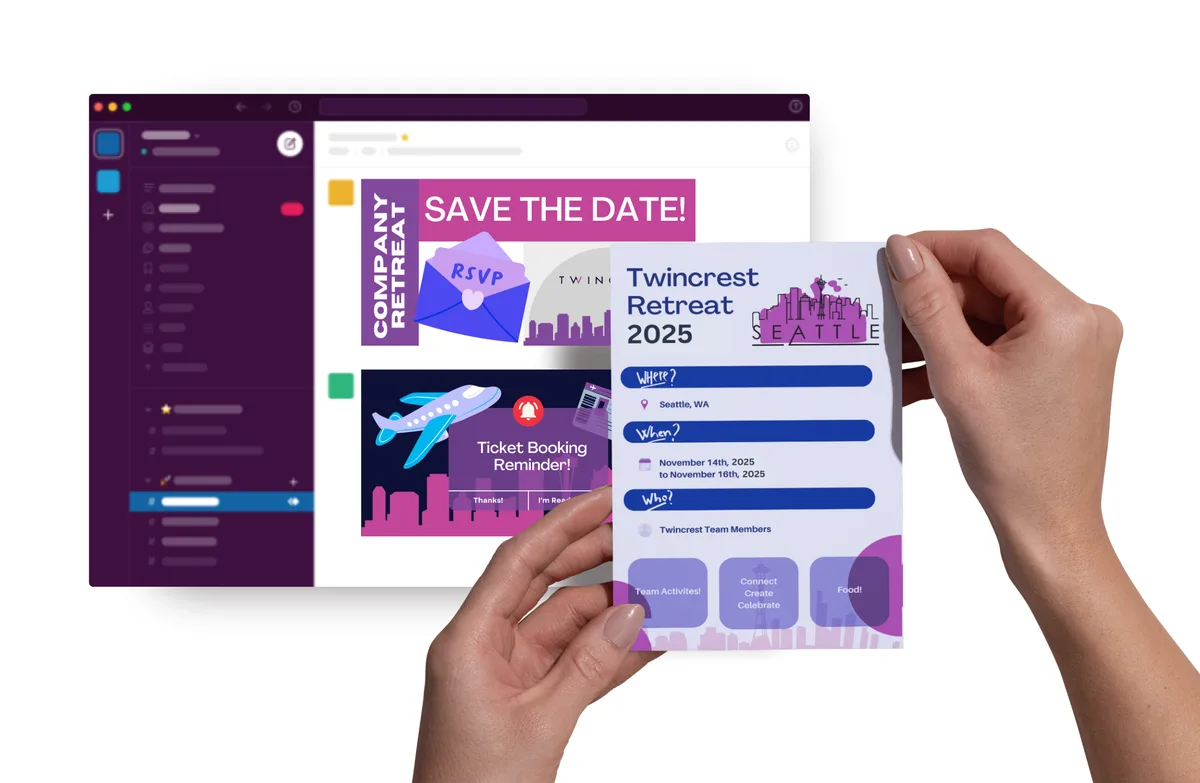 Save-the-date invite for a company retreat in Slack