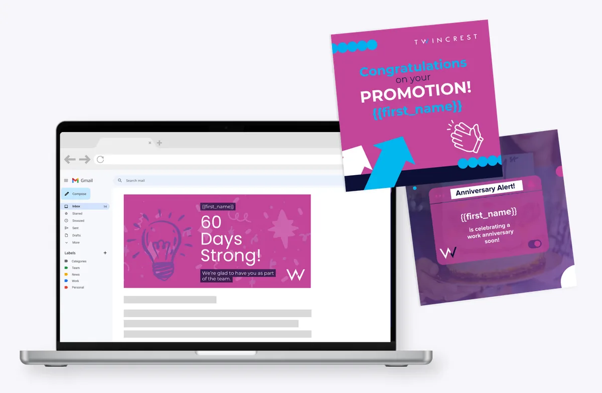 Promotion and 60-days milestone posts on laptop