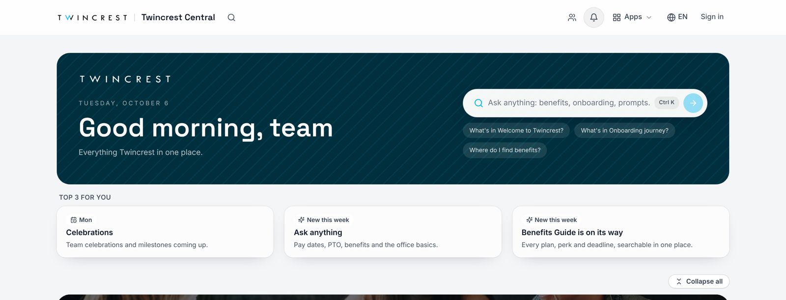 Ask anything bar open with suggested questions