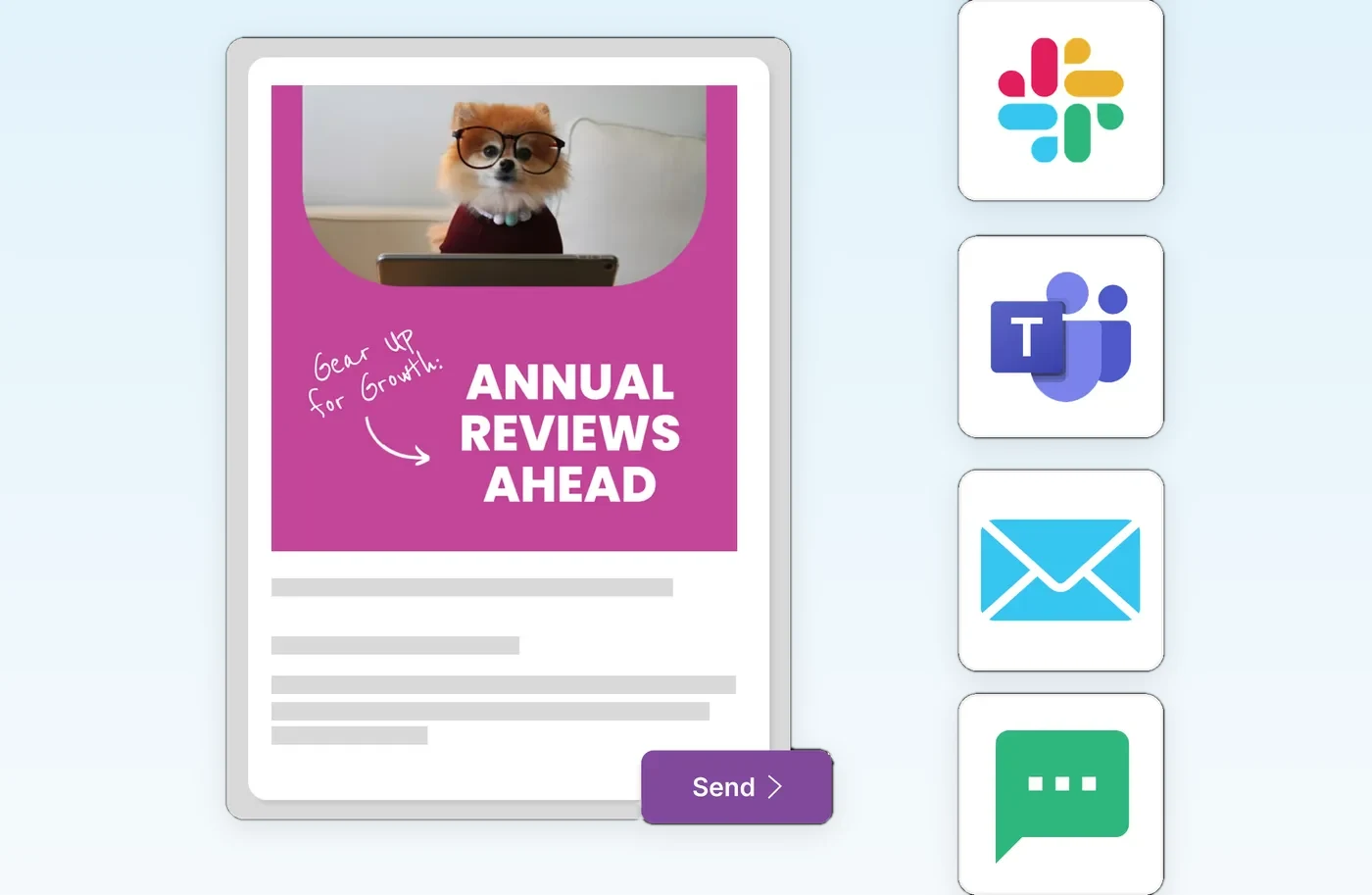 One journey step delivered across Slack/Teams, email and SMS