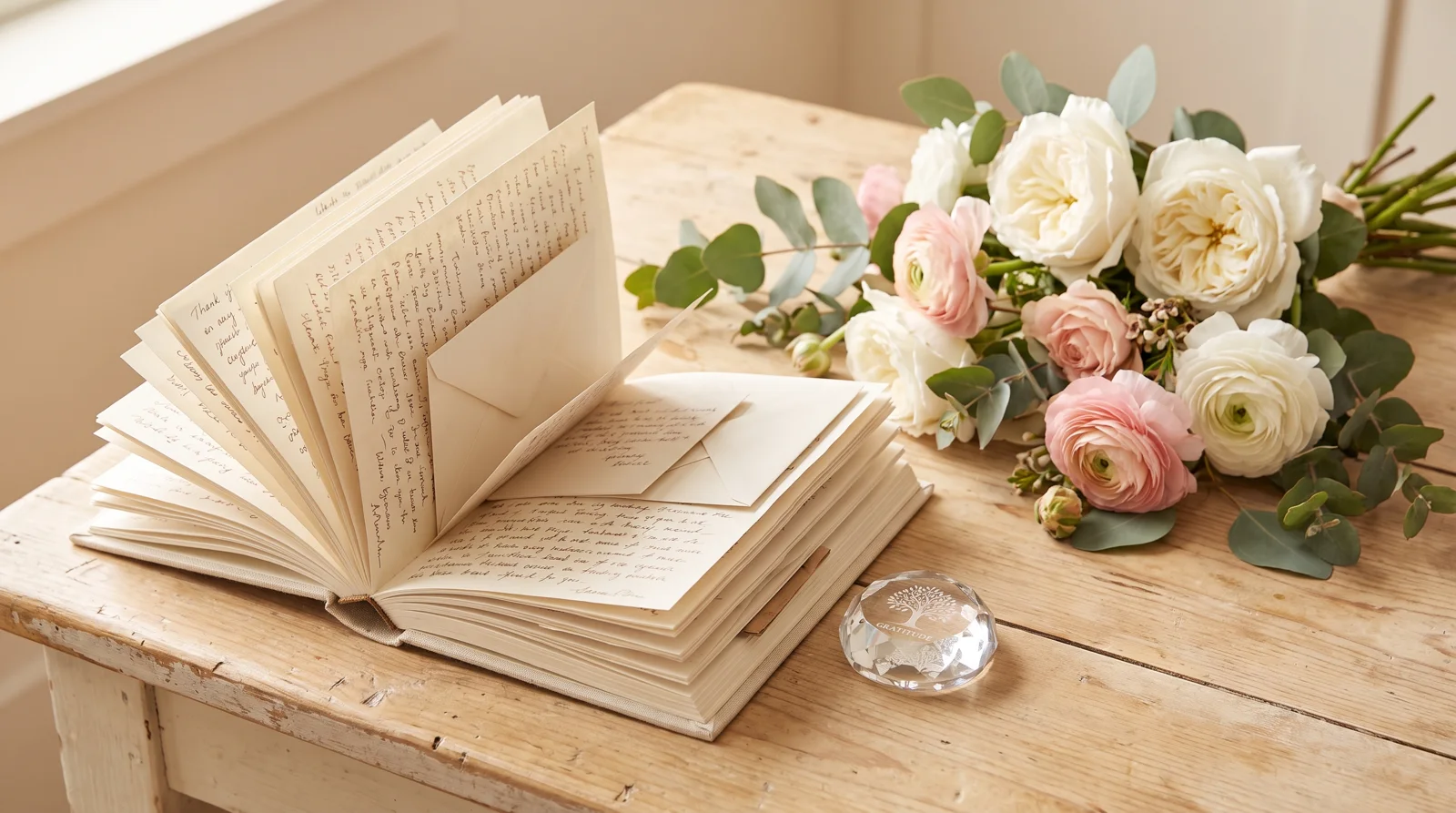 Retirement memory book with notes from the team and flowers