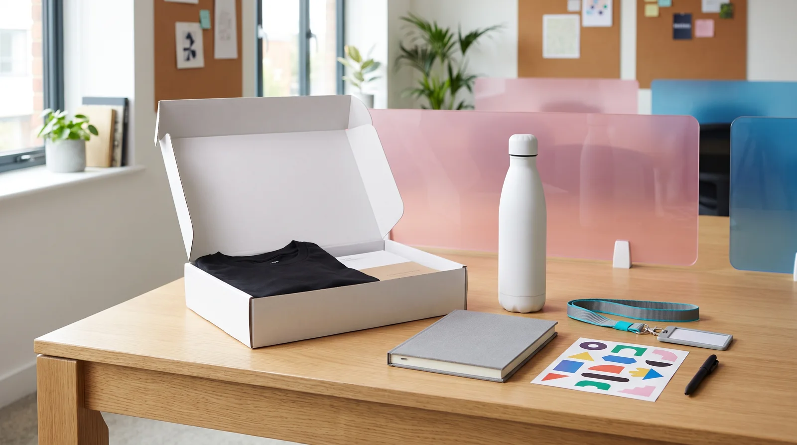 New hire welcome kit on a desk