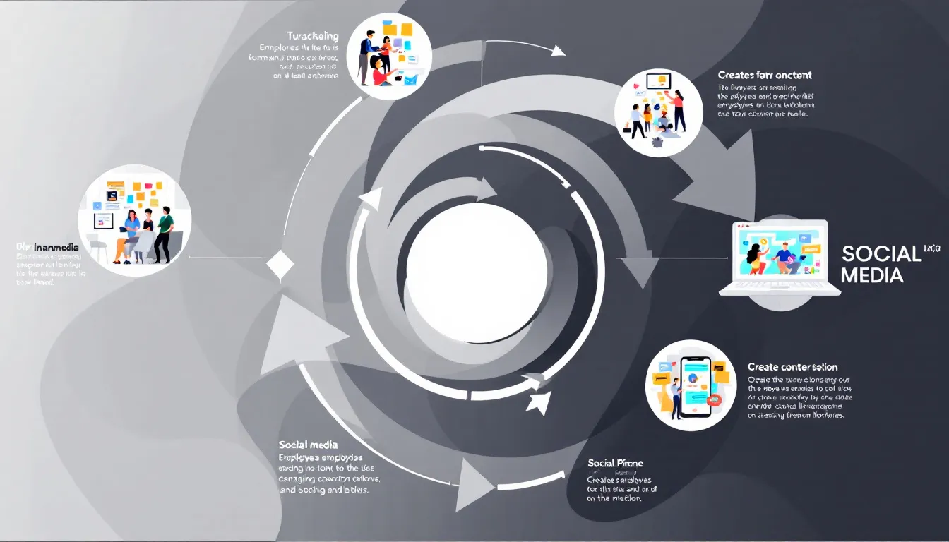Employees engaging with social media to promote the brand.