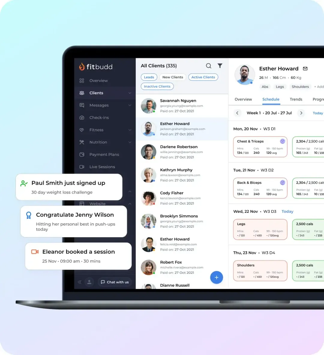 FitBudd dashboard for running your business