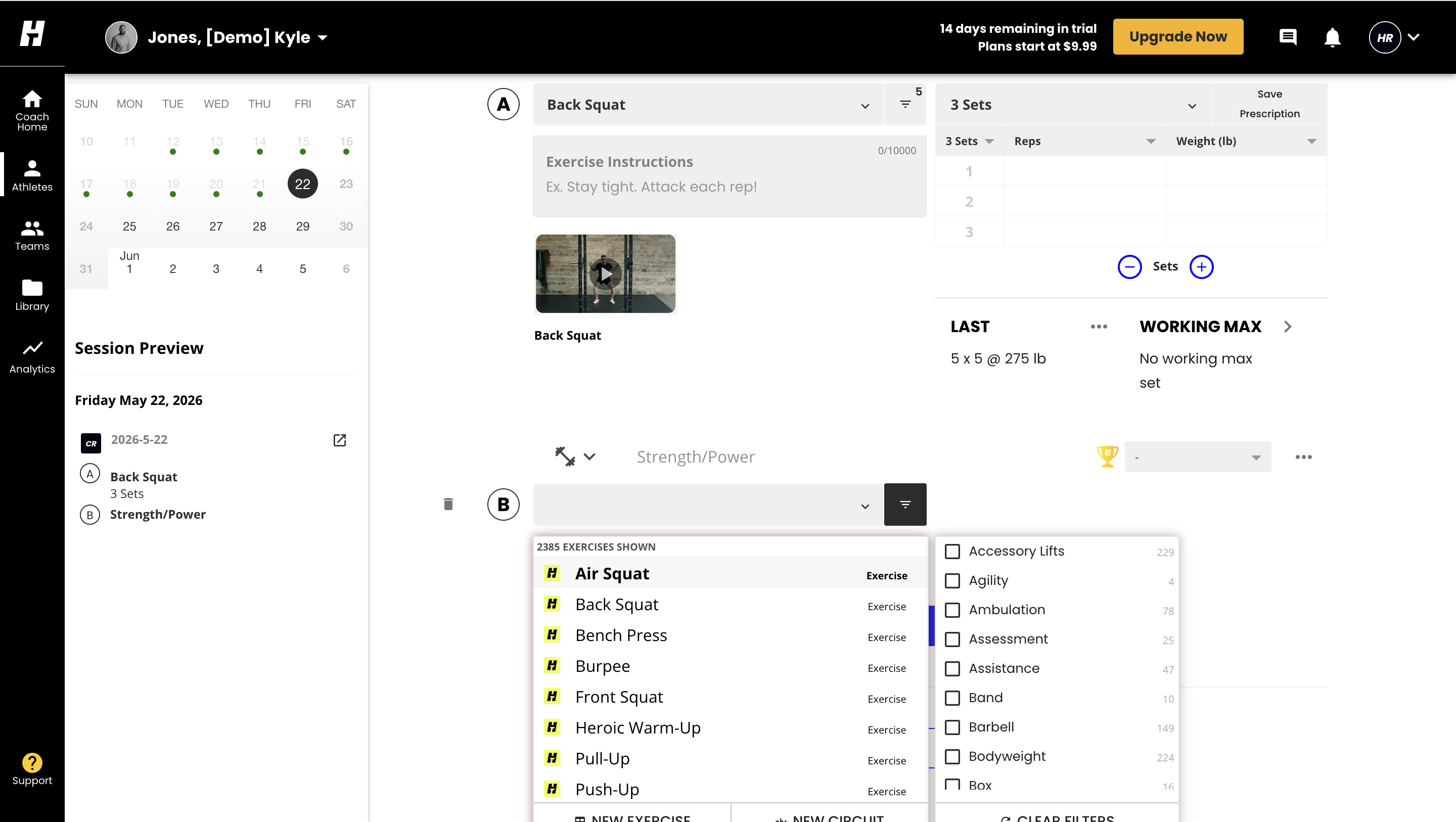 TrainHeroic coach dashboard for workout programming and athlete tracking
