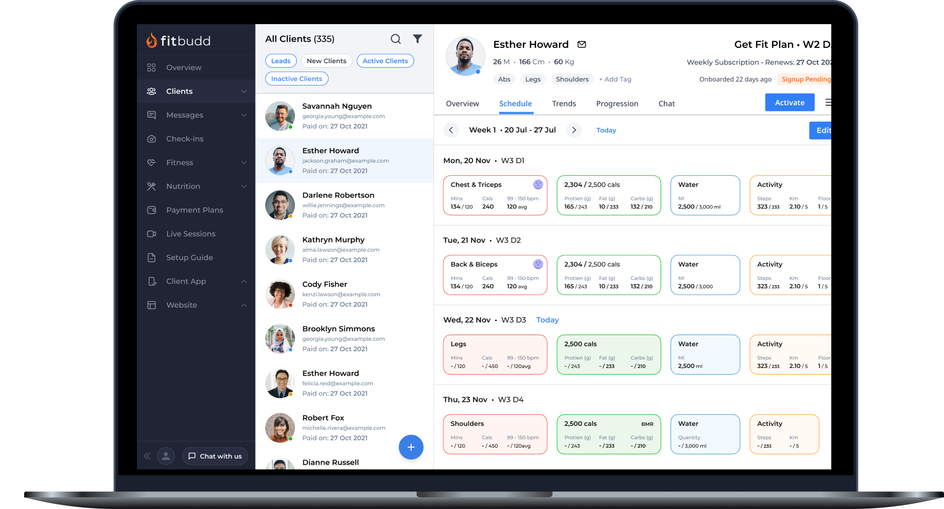 FitBudd coach dashboard