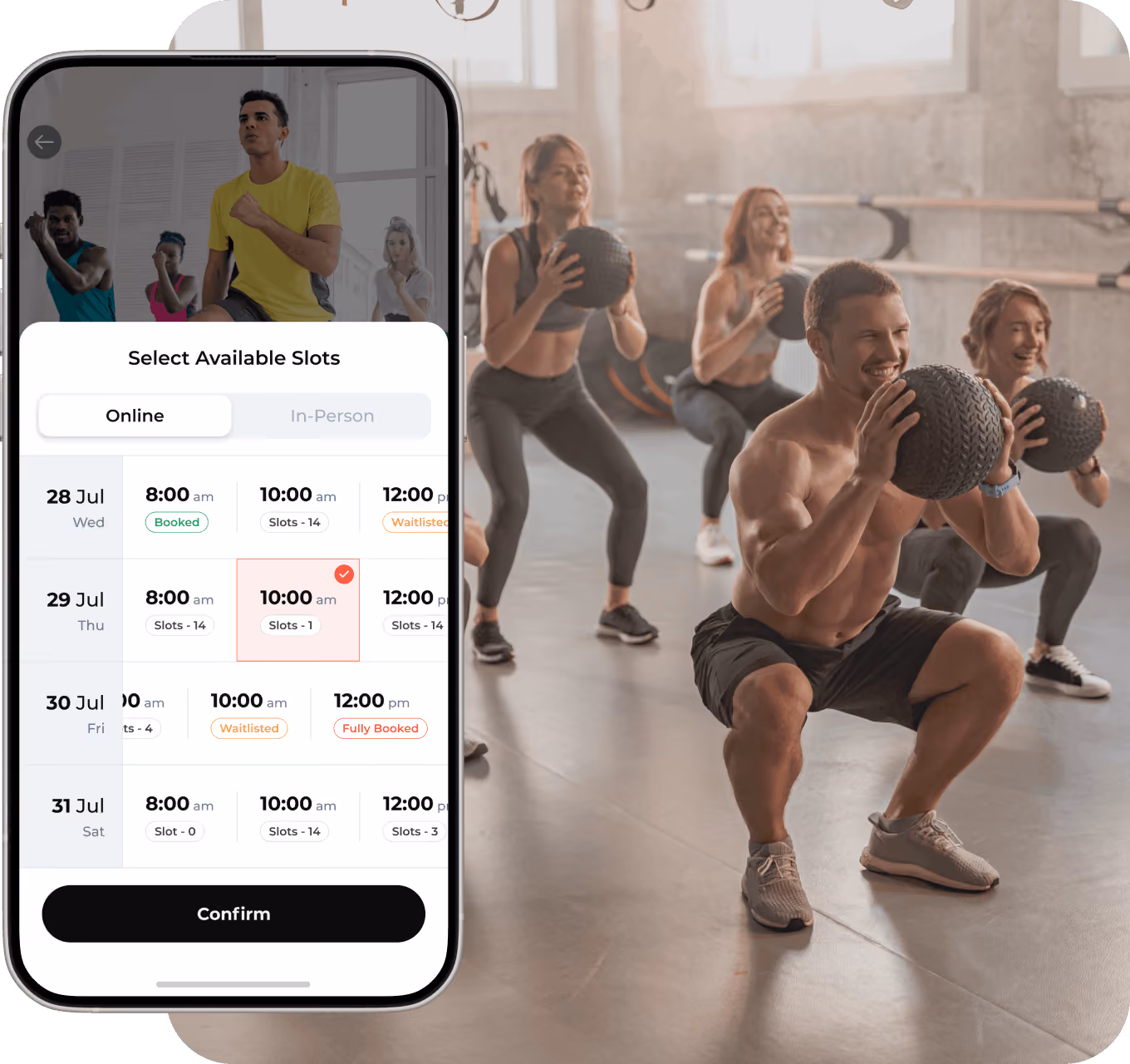 Boutique fitness studio owner managing class scheduling and member management on the FitBudd branded app