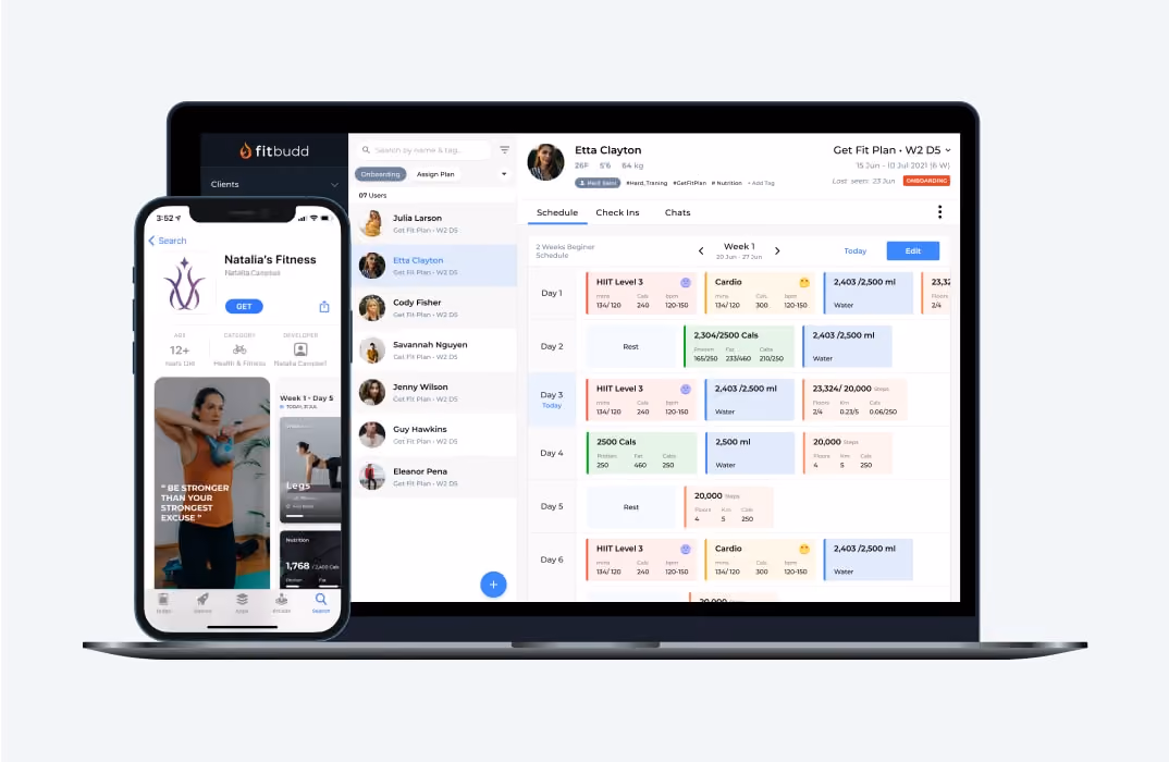 FitBudd branded app and coaching dashboard for trainers