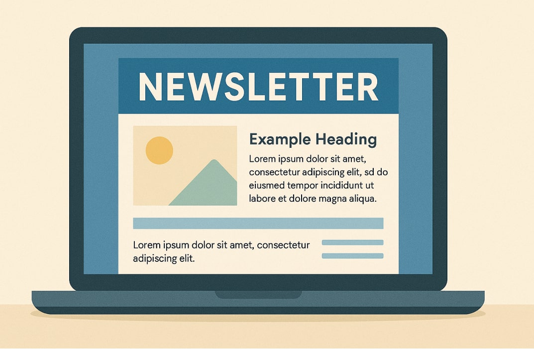 : Example of a clean, visually appealing newsletter layout on a laptop screen.