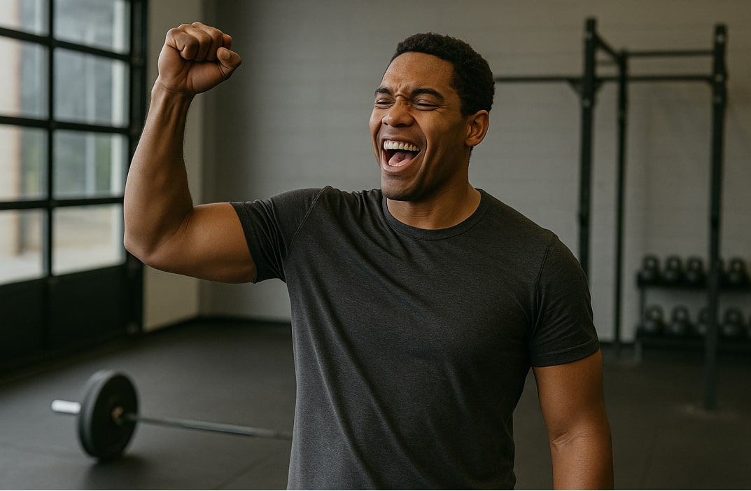 Individual completing a strength and conditioning session, symbolizing achievement and improved performance.