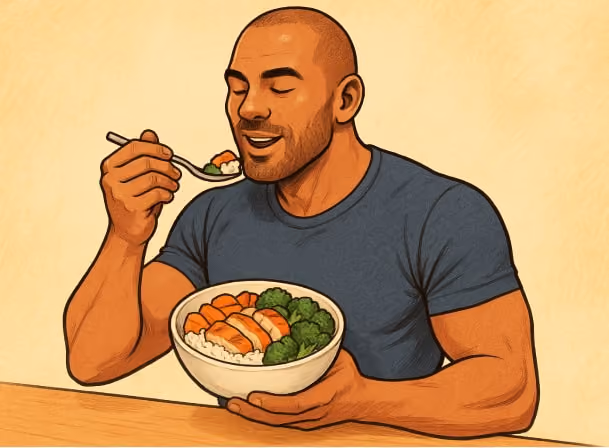 a body builder taking his meal