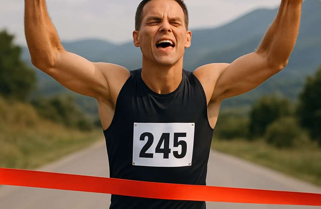 Athlete crossing finish line strong, symbolizing improved endurance