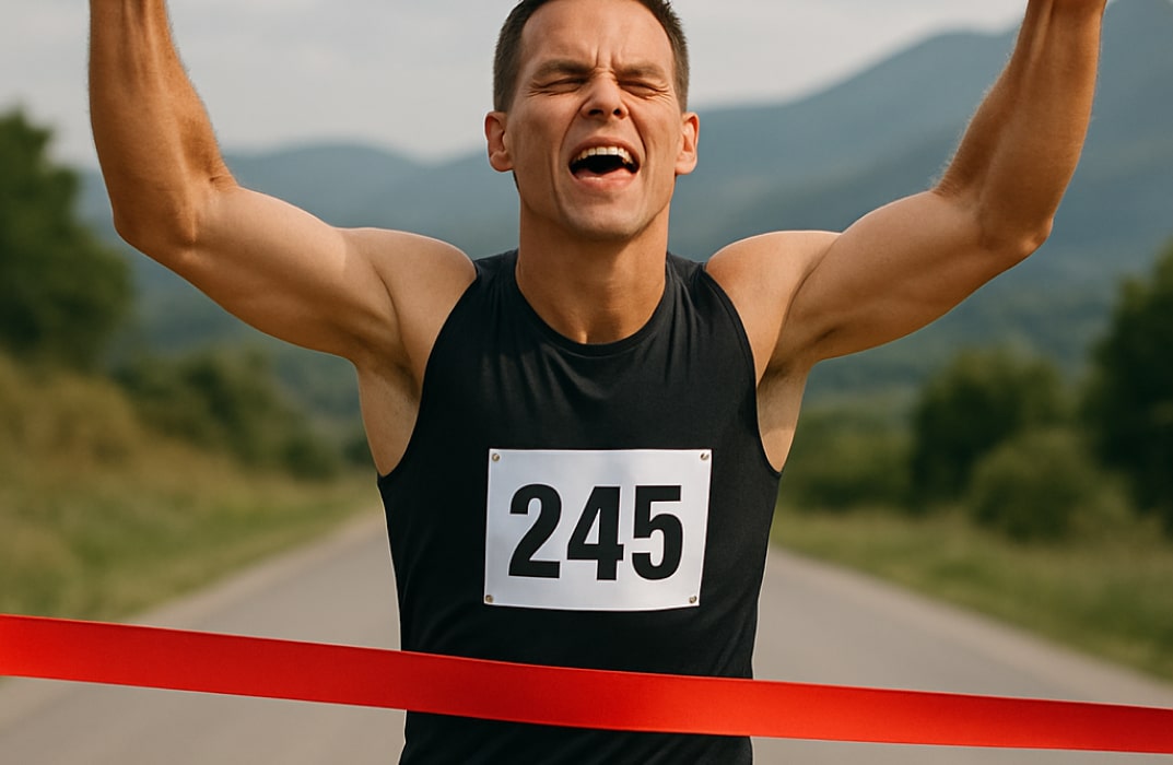 Athlete crossing finish line strong, symbolizing improved endurance