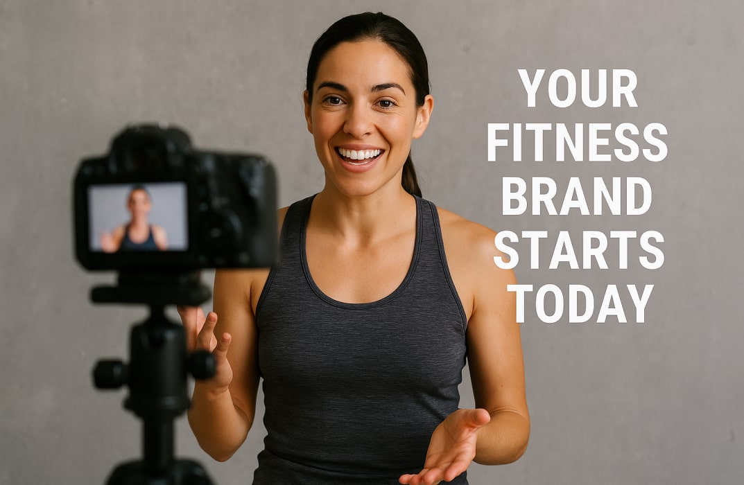 a fitness coach in front of camera recording herselft