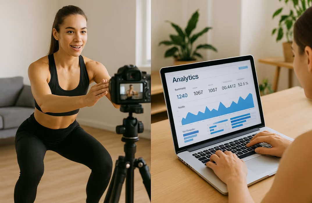 a female fitness coach taking online training session