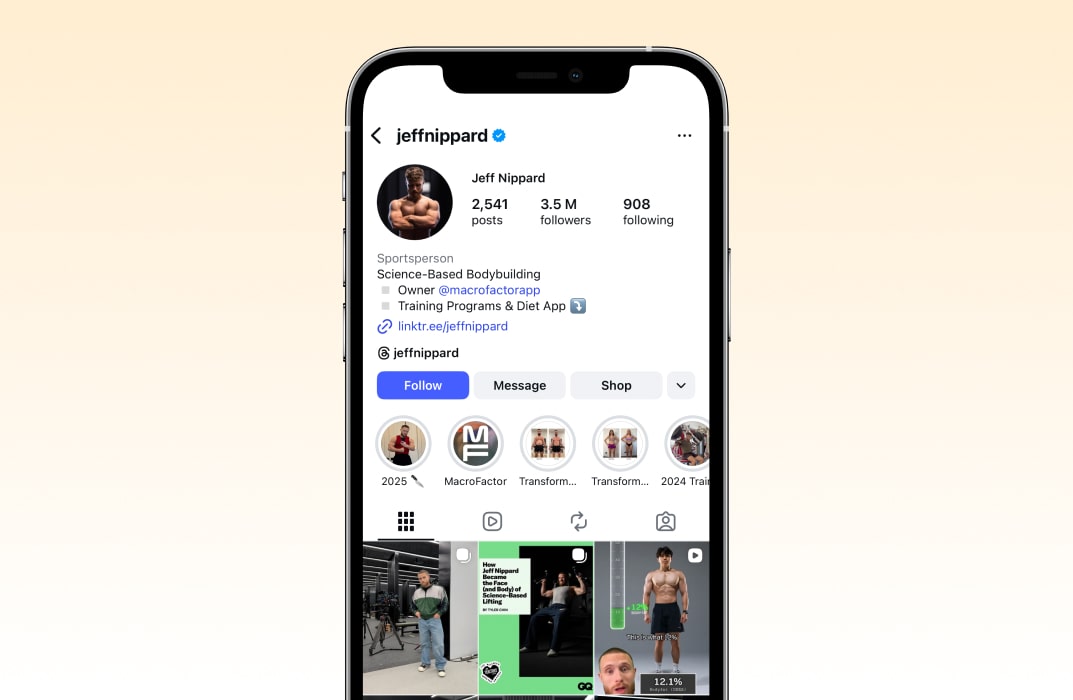 Jeff Nippard’s Instagram video thumbnail, offering a science-backed tip on hypertrophy and exercise technique breakdown.