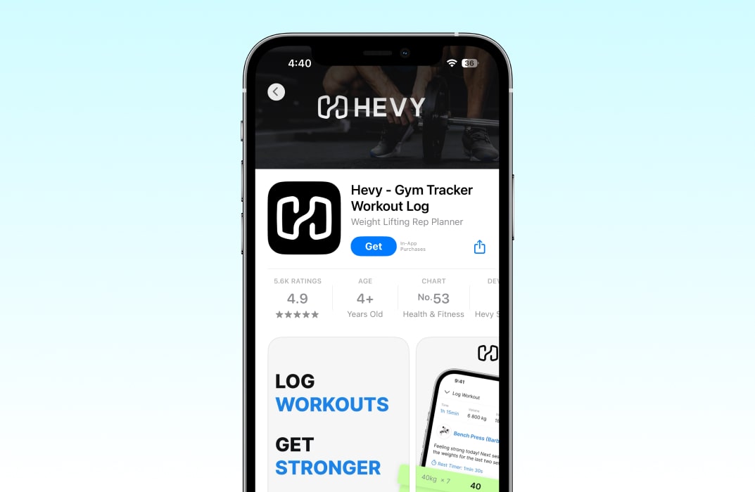 Screenshot of the Hevy app showing a workout log and the social feed feature.