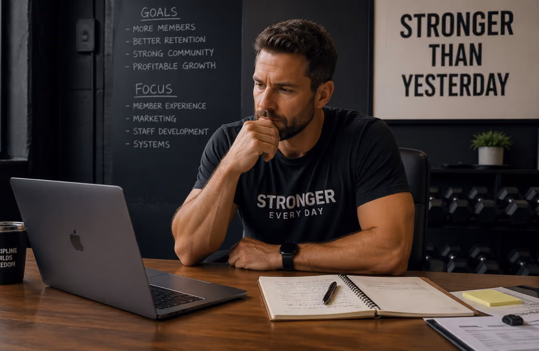 trainer watching in laptop and thinking