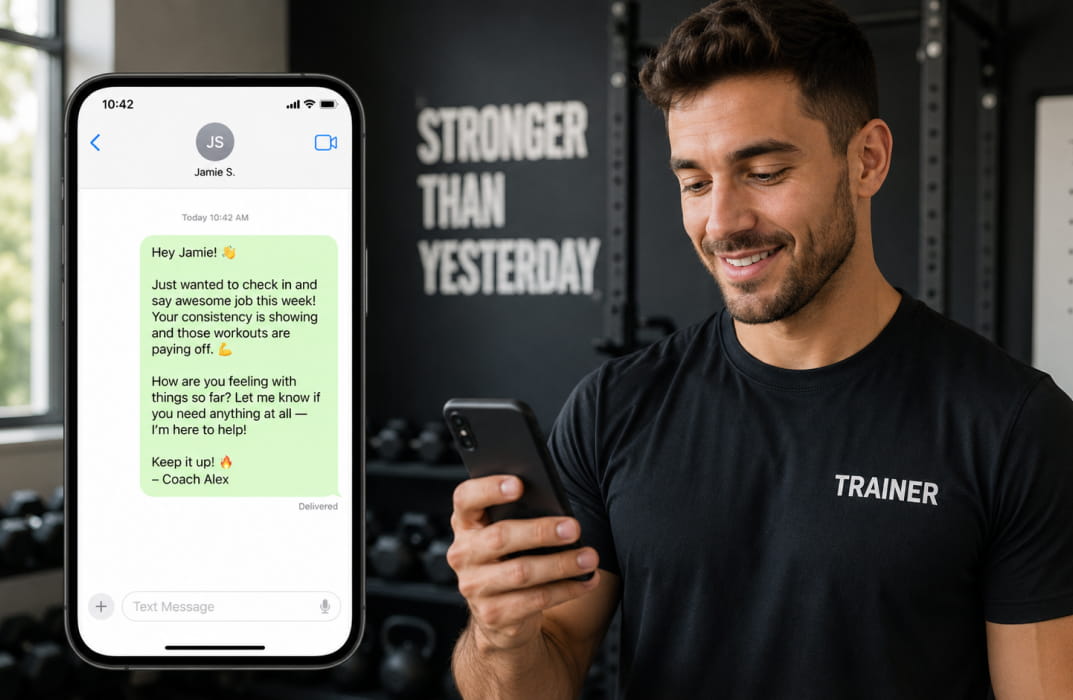 rainer sending a friendly client update message on a phone] 