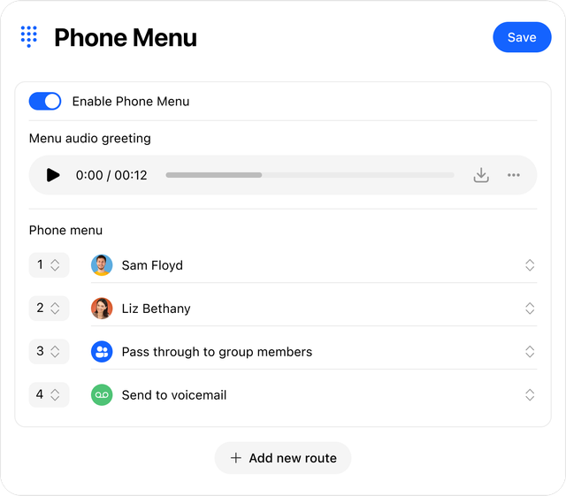 Close CRM Phone Menu Example