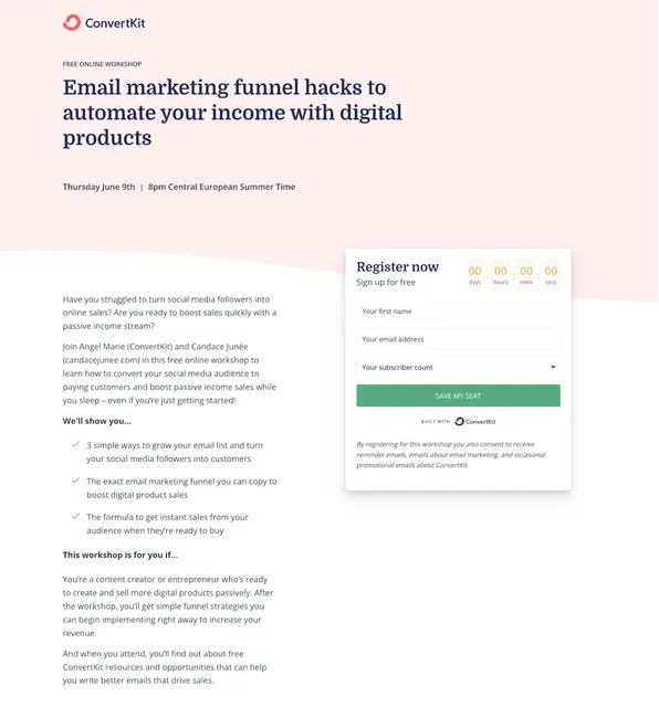 ConvertKit online workshop example