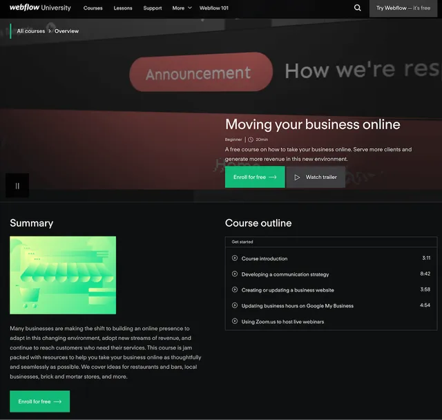 Webflow video learning library example