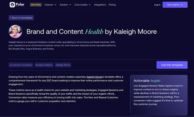 Polar Analytics reporting templates customer acquisition example