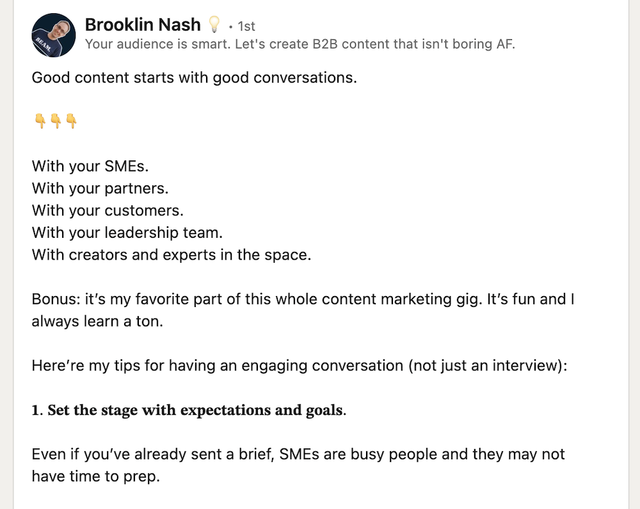 Brooklin Nash LinkedIn lead generation example
