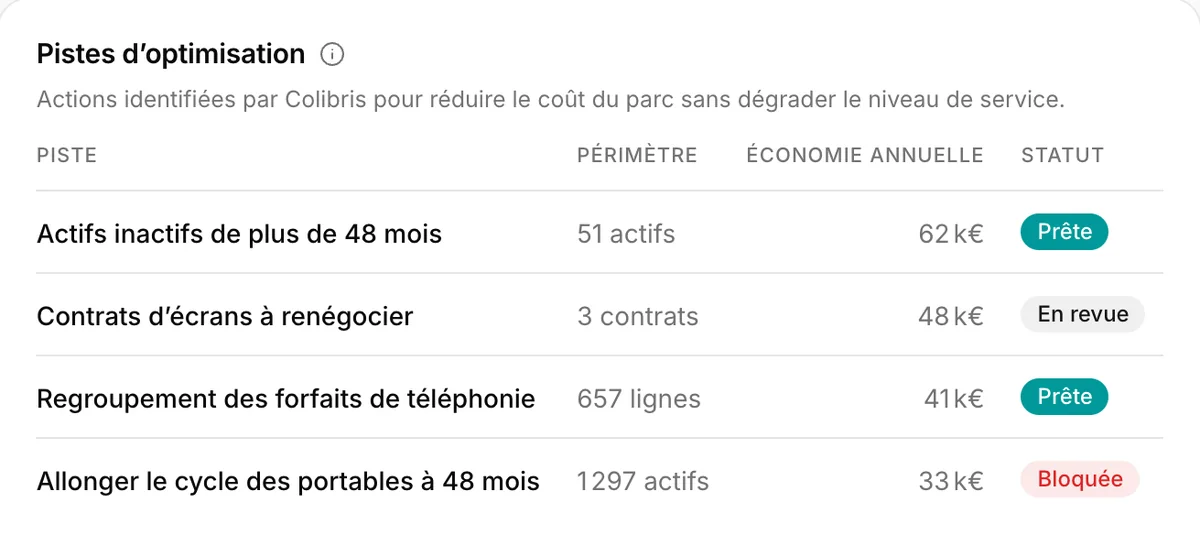 Pistes d'optimisation et économie annuelle attendue