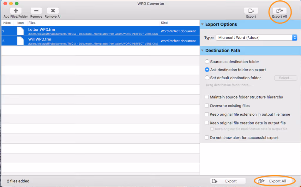 export wpd documents as microsoft word documents