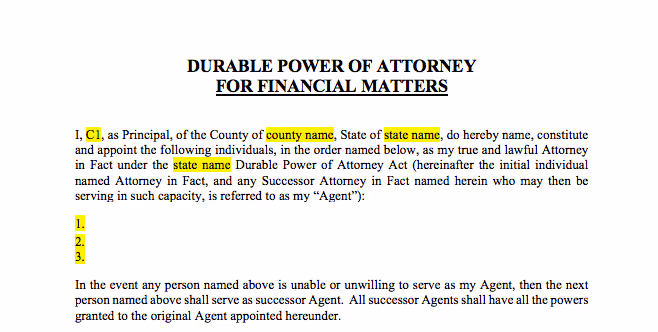 durable power of attorney for financial matters