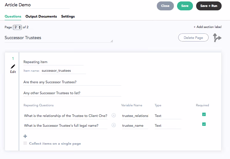 document automation looping repeating objects