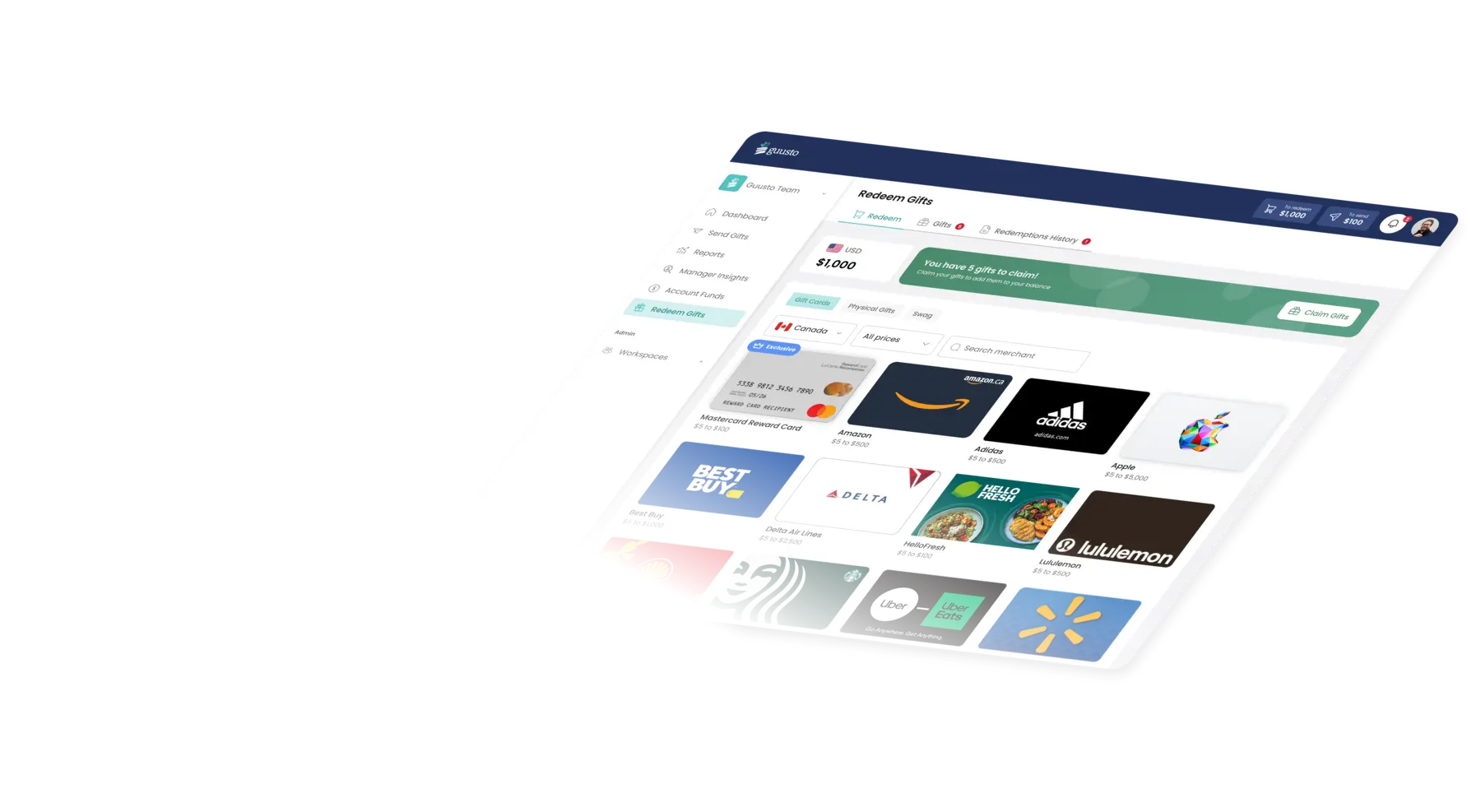 Guusto redeem gifts screen