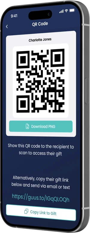 Guusto gift QR code screen on a phone