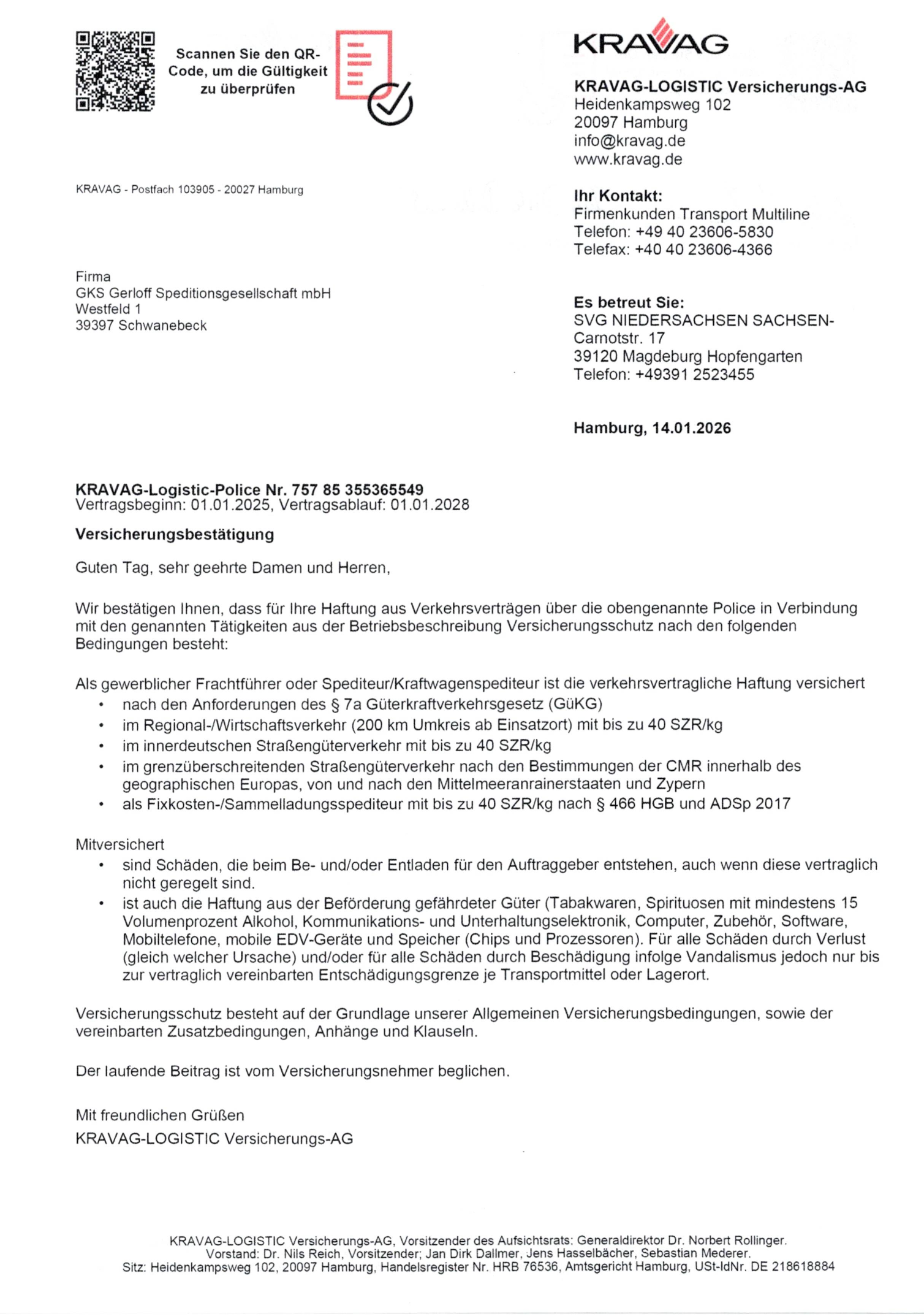 Die offizielle Speditionsversicherung auf der website gerloff speditionsgesellschaft mbH in Schwanebeck