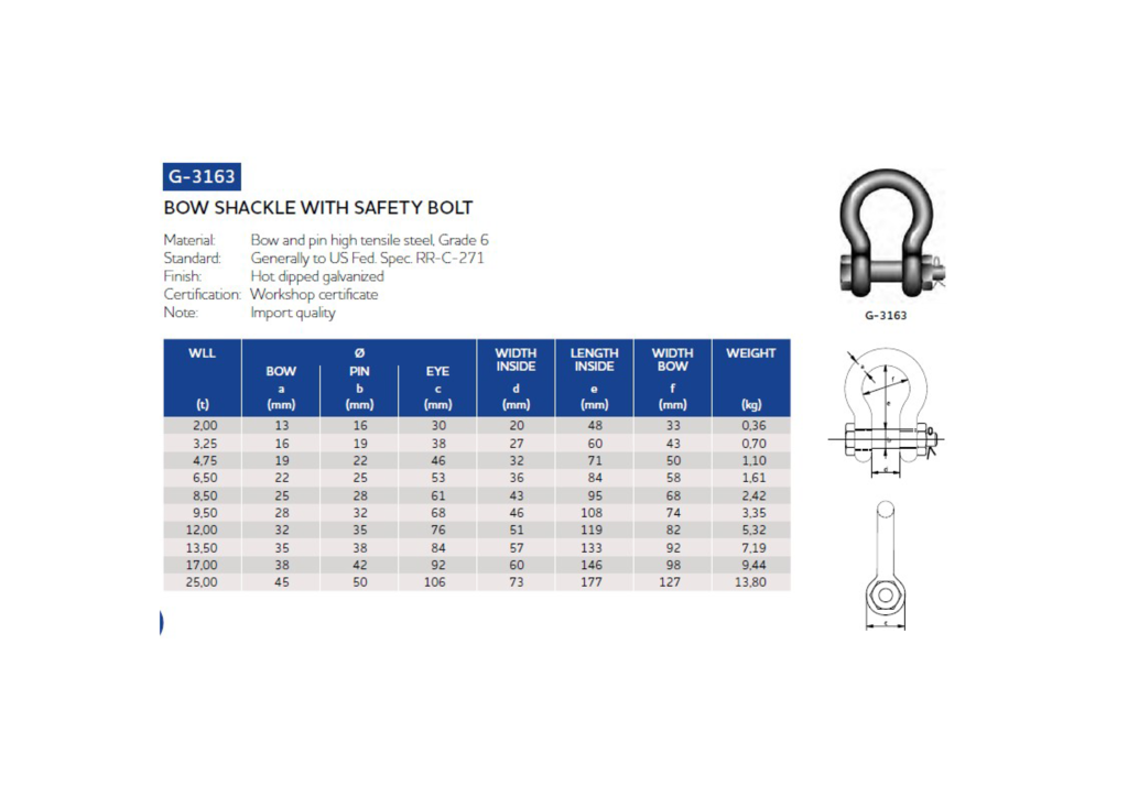 Bow shackle nut and bolt G-3163