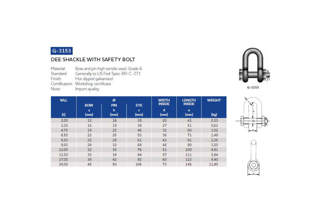 Dee shackle nut and bolt G-3153