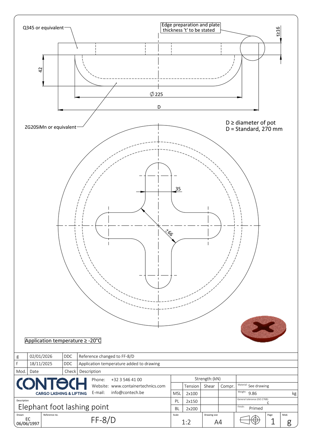 Contech FF-8 Flush elephant foot lashing point with collar